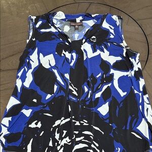 Dana Buchman Black and Blue Floral Sleeveless Blouse